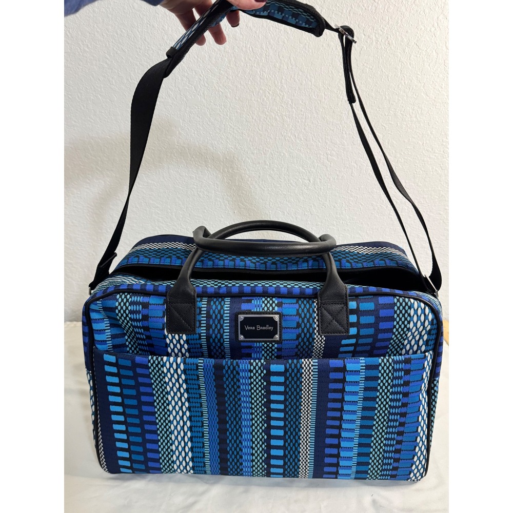 Vera Bradley Large Travel Bag Weekender Luggage Blue Pattern - Picture 10 of 13